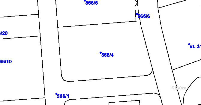 Parcela st. 566/4 v KÚ Libějice, Katastrální mapa