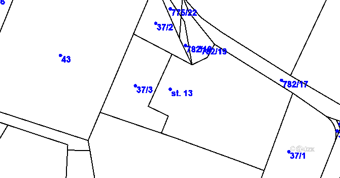 Parcela st. 13 v KÚ Lom, Katastrální mapa