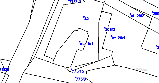 Parcela st. 15/1 v KÚ Lom, Katastrální mapa