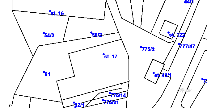 Parcela st. 17 v KÚ Lom, Katastrální mapa