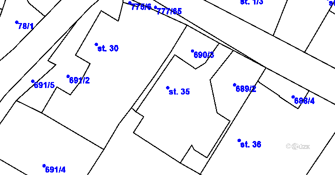 Parcela st. 35 v KÚ Lom, Katastrální mapa