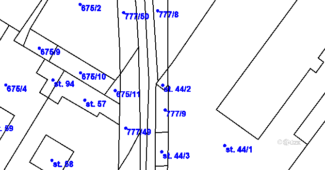 Parcela st. 44/2 v KÚ Lom, Katastrální mapa