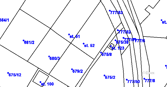 Parcela st. 52 v KÚ Lom, Katastrální mapa