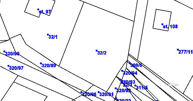 Parcela st. 32/2 v KÚ Lom, Katastrální mapa