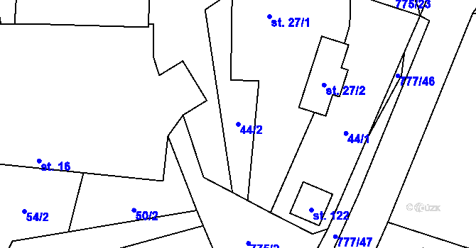 Parcela st. 44/2 v KÚ Lom, Katastrální mapa