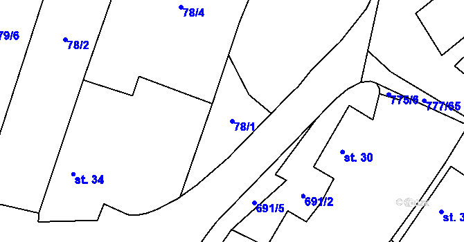 Parcela st. 78/1 v KÚ Lom, Katastrální mapa