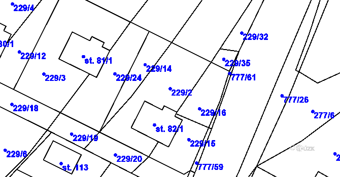 Parcela st. 229/2 v KÚ Lom, Katastrální mapa