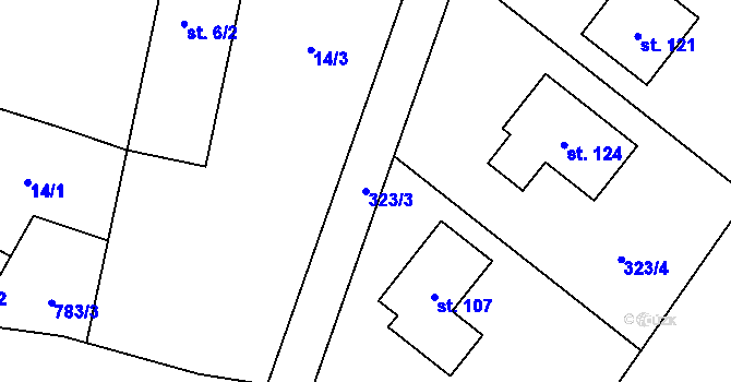 Parcela st. 323/3 v KÚ Lom, Katastrální mapa
