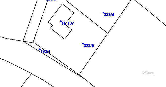 Parcela st. 323/5 v KÚ Lom, Katastrální mapa