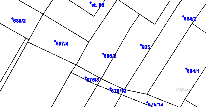 Parcela st. 686/2 v KÚ Lom, Katastrální mapa
