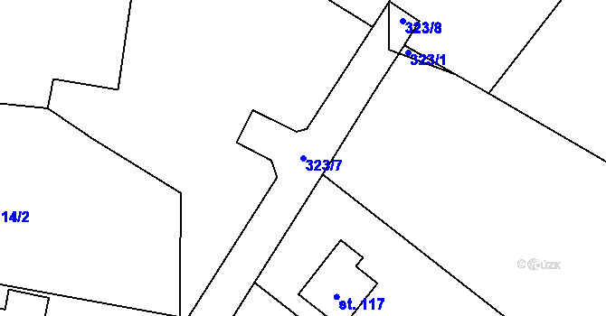 Parcela st. 323/7 v KÚ Lom, Katastrální mapa