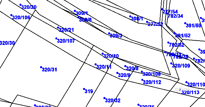 Parcela st. 320/10 v KÚ Lom, Katastrální mapa