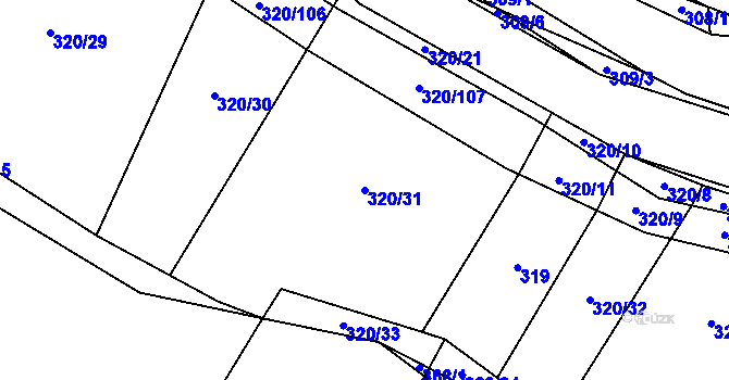 Parcela st. 320/31 v KÚ Lom, Katastrální mapa