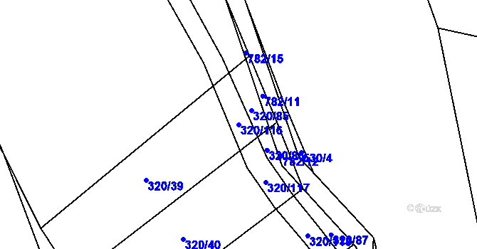 Parcela st. 320/116 v KÚ Lom, Katastrální mapa