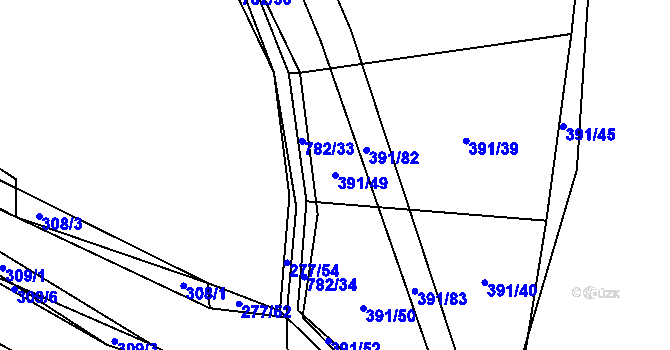 Parcela st. 391/49 v KÚ Lom, Katastrální mapa