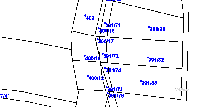 Parcela st. 391/72 v KÚ Lom, Katastrální mapa