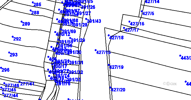 Parcela st. 427/15 v KÚ Lom, Katastrální mapa