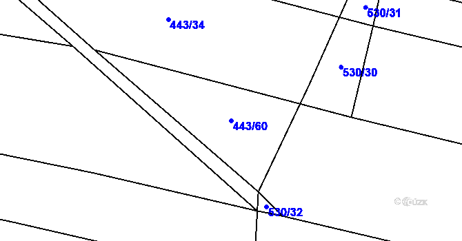 Parcela st. 443/60 v KÚ Lom, Katastrální mapa