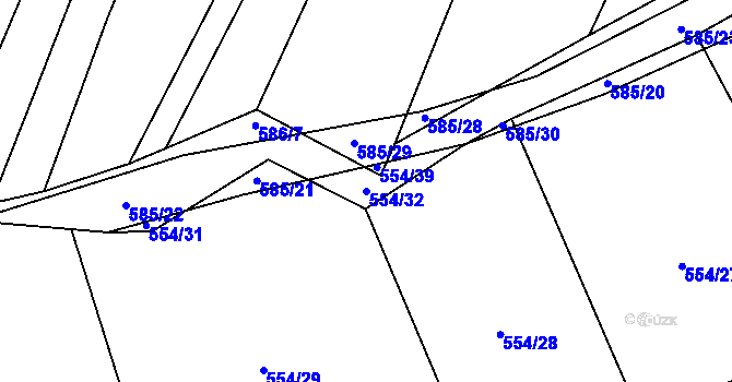 Parcela st. 554/32 v KÚ Lom, Katastrální mapa