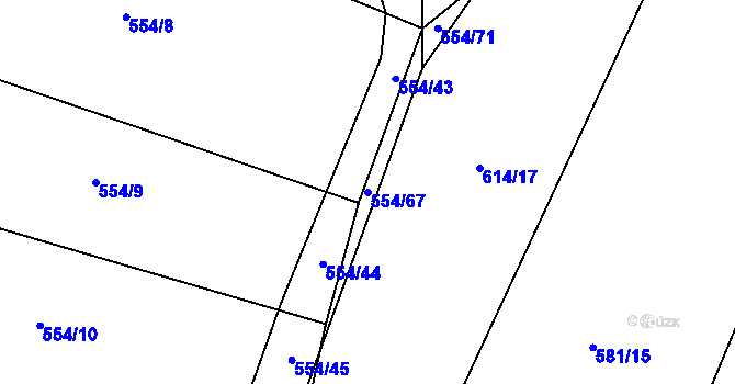 Parcela st. 554/67 v KÚ Lom, Katastrální mapa