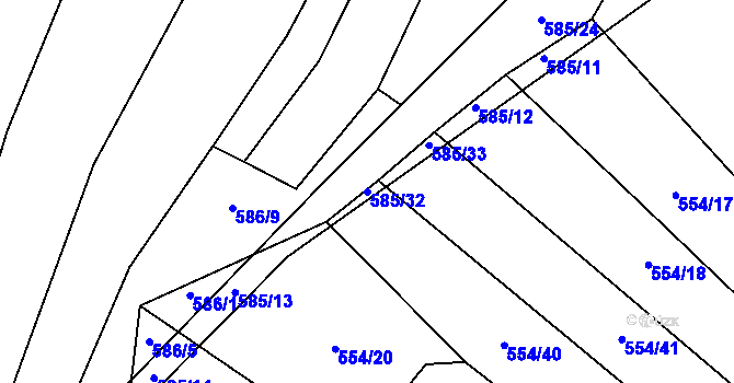 Parcela st. 585/32 v KÚ Lom, Katastrální mapa