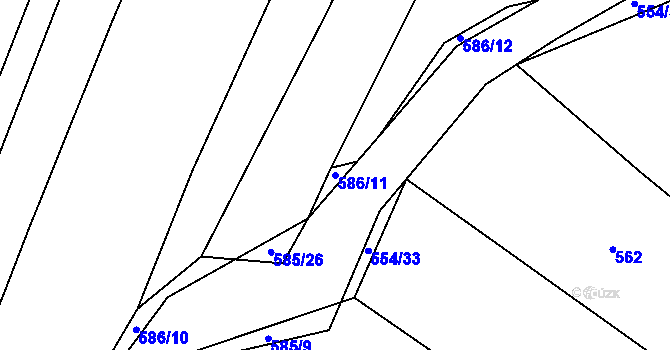 Parcela st. 586/11 v KÚ Lom, Katastrální mapa
