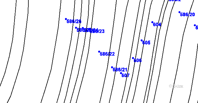 Parcela st. 586/22 v KÚ Lom, Katastrální mapa