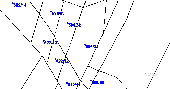 Parcela st. 586/31 v KÚ Lom, Katastrální mapa