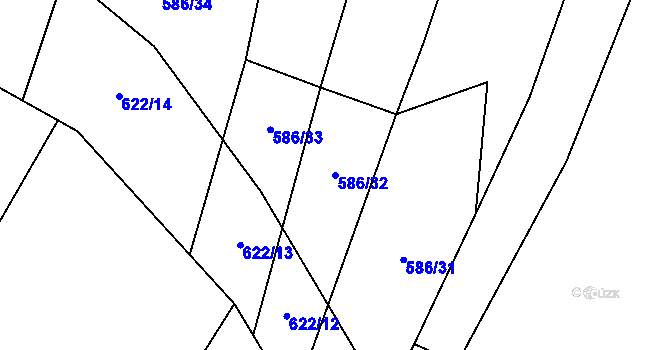 Parcela st. 586/32 v KÚ Lom, Katastrální mapa