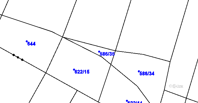 Parcela st. 586/35 v KÚ Lom, Katastrální mapa