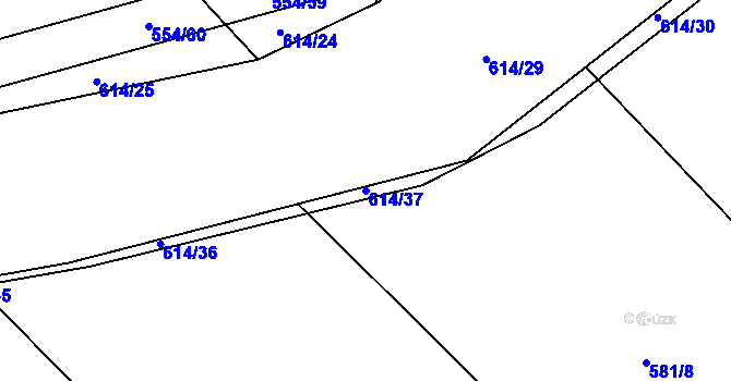 Parcela st. 614/37 v KÚ Lom, Katastrální mapa