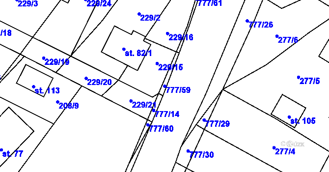 Parcela st. 777/59 v KÚ Lom, Katastrální mapa