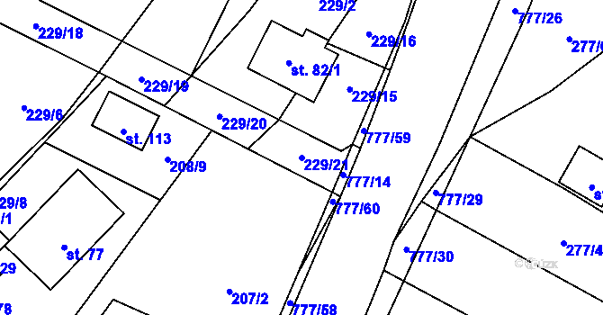 Parcela st. 229/21 v KÚ Lom, Katastrální mapa