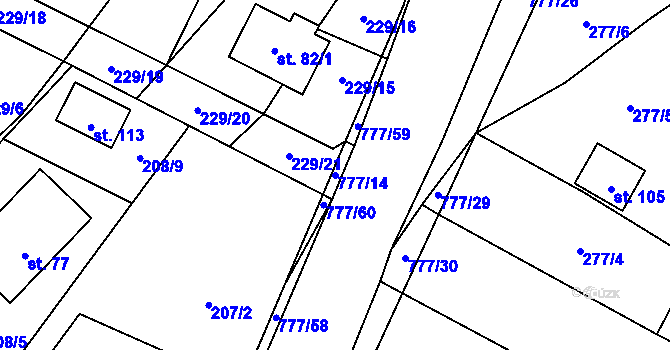 Parcela st. 777/14 v KÚ Lom, Katastrální mapa