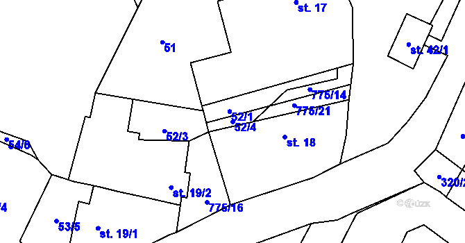 Parcela st. 52/4 v KÚ Lom, Katastrální mapa