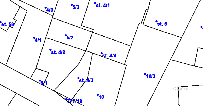 Parcela st. 4/4 v KÚ Lom, Katastrální mapa