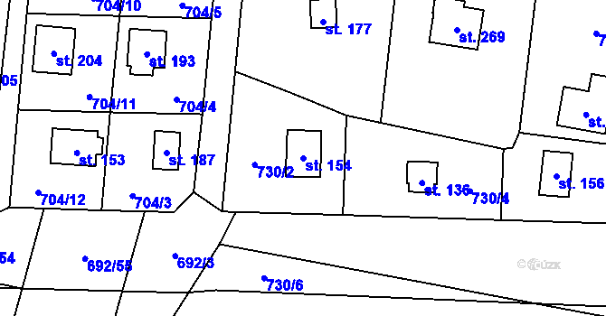 Parcela st. 154 v KÚ Radimovice u Želče, Katastrální mapa