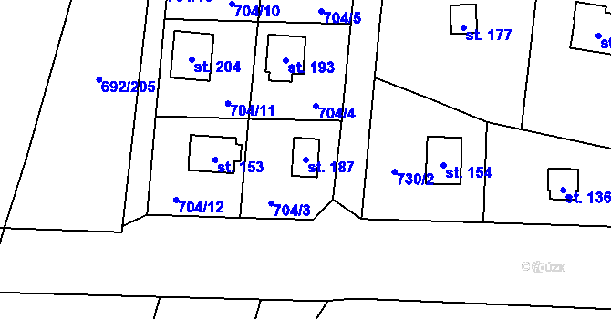 Parcela st. 187 v KÚ Radimovice u Želče, Katastrální mapa