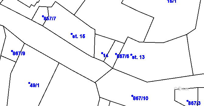 Parcela st. 14 v KÚ Radimovice u Želče, Katastrální mapa