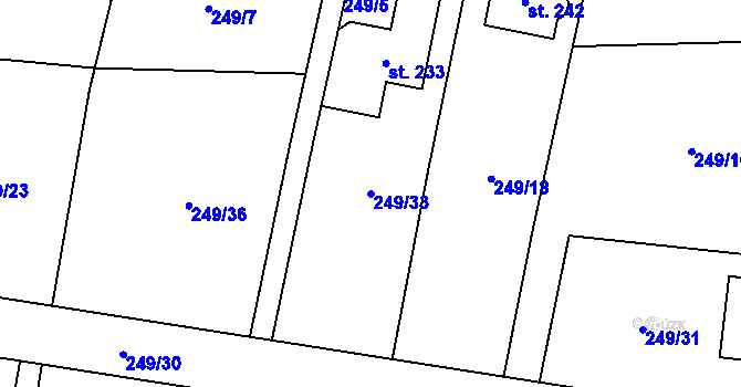 Parcela st. 249/33 v KÚ Radimovice u Želče, Katastrální mapa