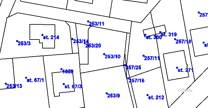 Parcela st. 253/10 v KÚ Radimovice u Želče, Katastrální mapa