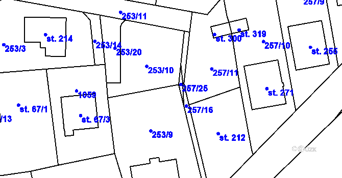 Parcela st. 253/17 v KÚ Radimovice u Želče, Katastrální mapa