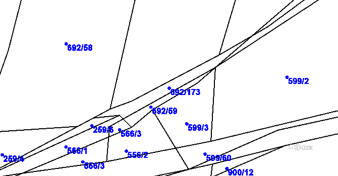 Parcela st. 692/173 v KÚ Radimovice u Želče, Katastrální mapa
