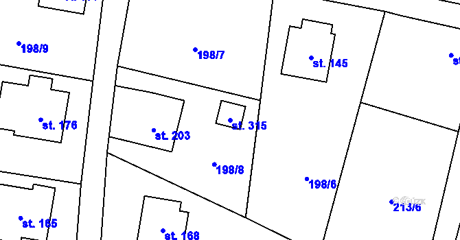 Parcela st. 315 v KÚ Radimovice u Želče, Katastrální mapa