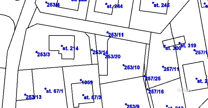 Parcela st. 253/20 v KÚ Radimovice u Želče, Katastrální mapa