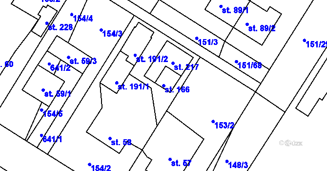 Parcela st. 166 v KÚ Slapy u Tábora, Katastrální mapa