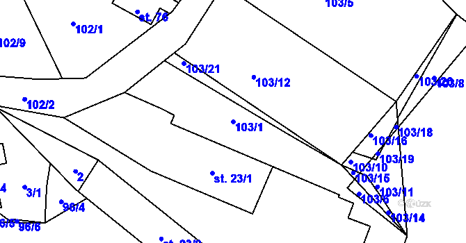 Parcela st. 103/1 v KÚ Slapy u Tábora, Katastrální mapa