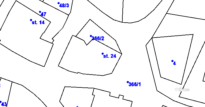 Parcela st. 24 v KÚ Radimovice u Tábora, Katastrální mapa