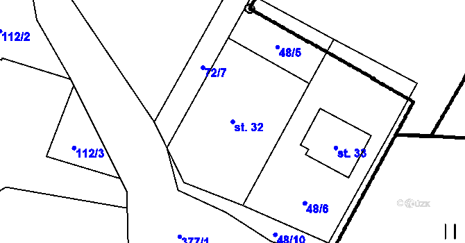 Parcela st. 32 v KÚ Radimovice u Tábora, Katastrální mapa