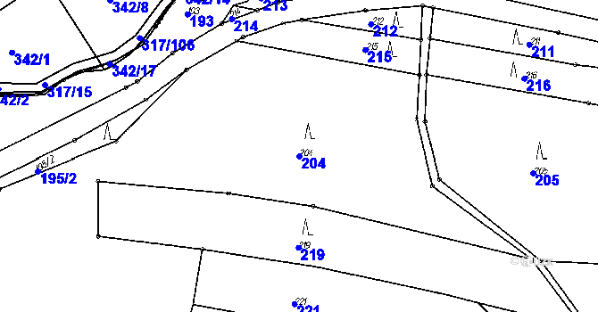 Parcela st. 204 v KÚ Radimovice u Tábora, Katastrální mapa